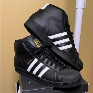 Adidas Black Leather Sneakers with White Stripes